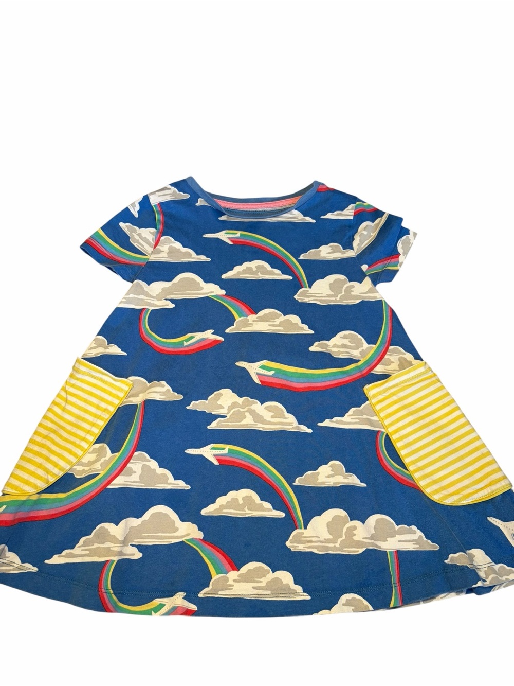 Mini Boden Girls 6-7Y Rainbow Airplane Tunic Dress Blue Pockets